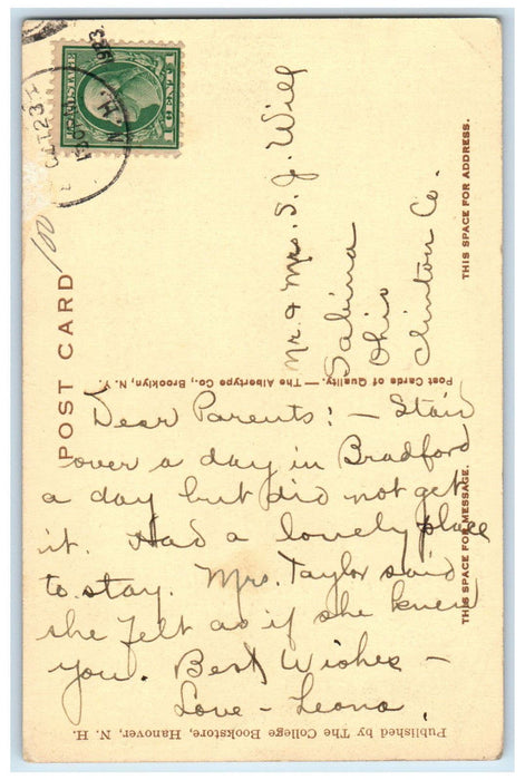 1923 Sphinx Tomb Dartmouth College Hanover New Hampshire NH Vintage Postcard