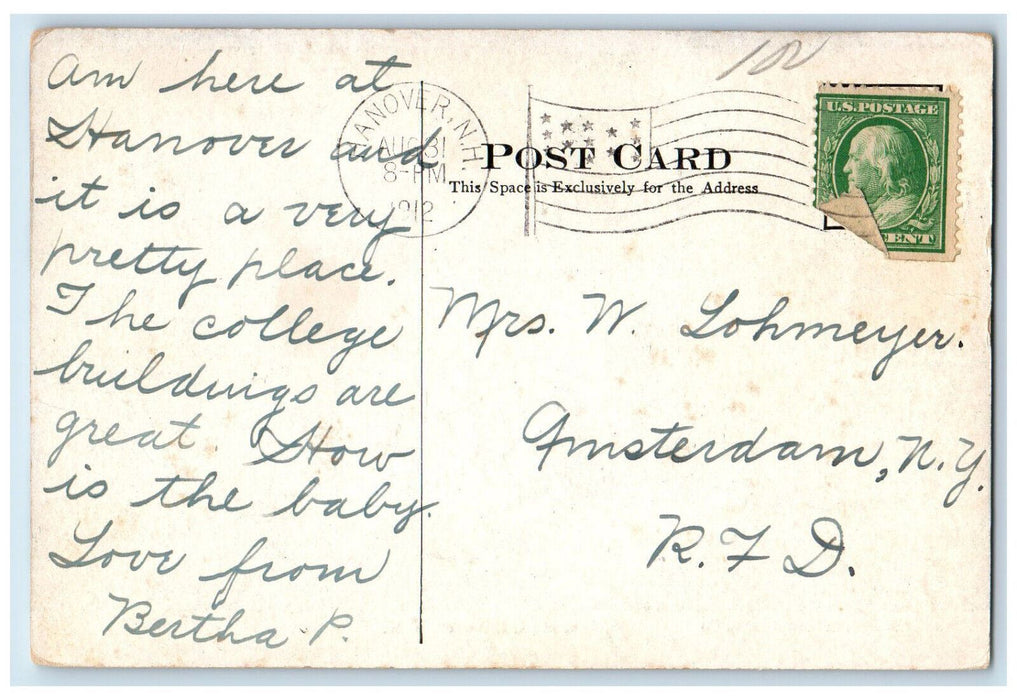 1912 Sphinx Hall Hanover New Hampshire NH The Allen Drug Co. Postcard
