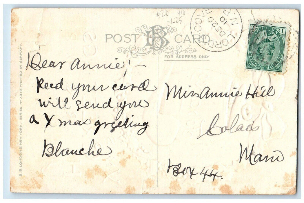 c1910's Christmas Greetings Tobacco Pipe Whreat Embossed Antique Postcard