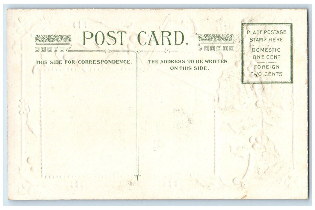 c1910's Christmas Holly Berries Winter Snow Winsch Back Embossed Postcard