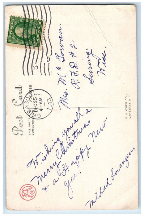 1913 Christmas Greetings Holly Presents Gift Chicago Illinois IL Posted Postcard