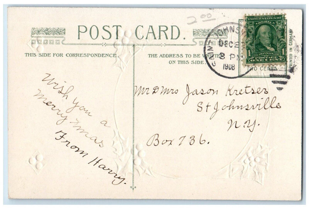 1908 Christmas Greetings Rafael Madonna Della Sedia Holly Winsch Back Postcard