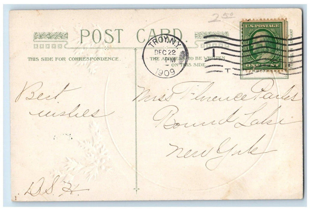 1909 Christmas Murillo The Childs Drinking Sheep Holly Winsch Back Postcard