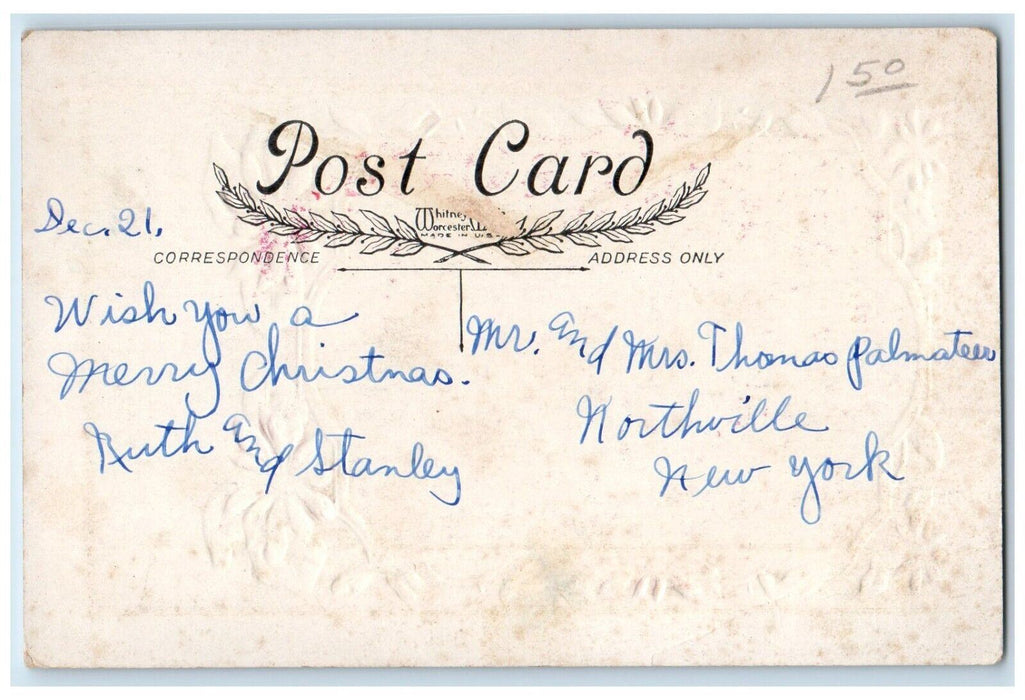 c1910's Christmas Pointessia Flowers Religious Embossed Posted Antique Postcard
