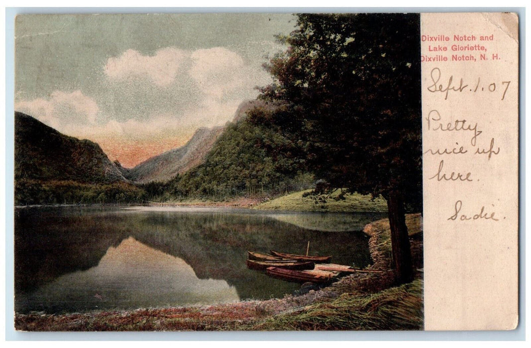 1907 Boat Scene Dixville Notch and Lake Gloriette Dixville Notch NH Postcard