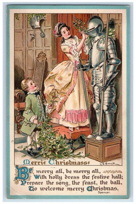 c1910's Christmas Girl Holly Dress Costume C. E. Brook Woodstock IL Postcard