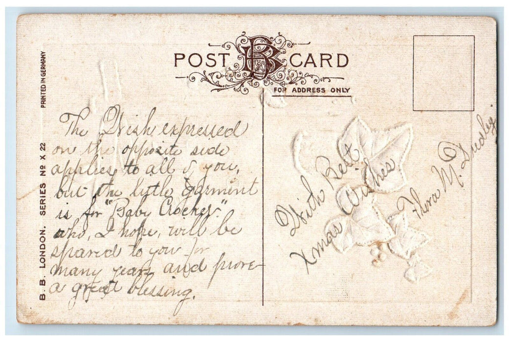 c1910's Christmas Bird Signpost Ivy Leaf Embossed Posted Antique Postcard