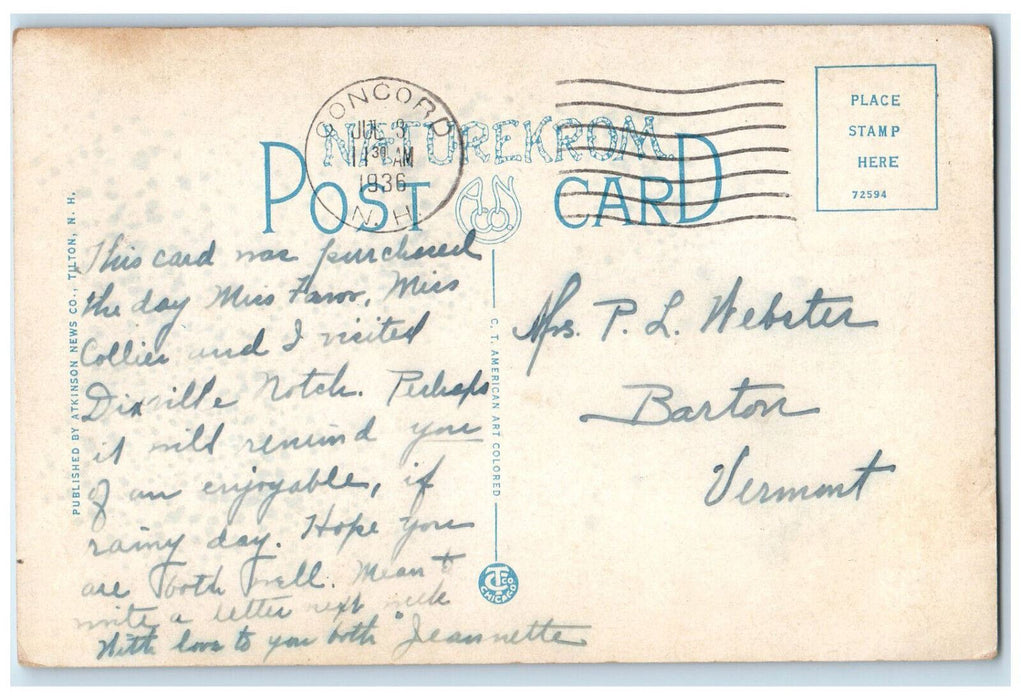 1936 Cold Spring and the Buttress Dixville Notch New Hampshire NH Postcard