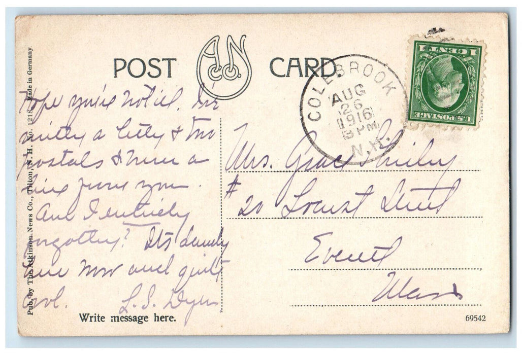 1916 Lake Gloriette Dixville Notch New Hampshire NH Colebrook NH Postcard
