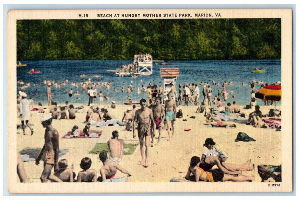 c1940 Beach Hungry Mother State Park Marion Virginia VA Vintage Antique Postcard