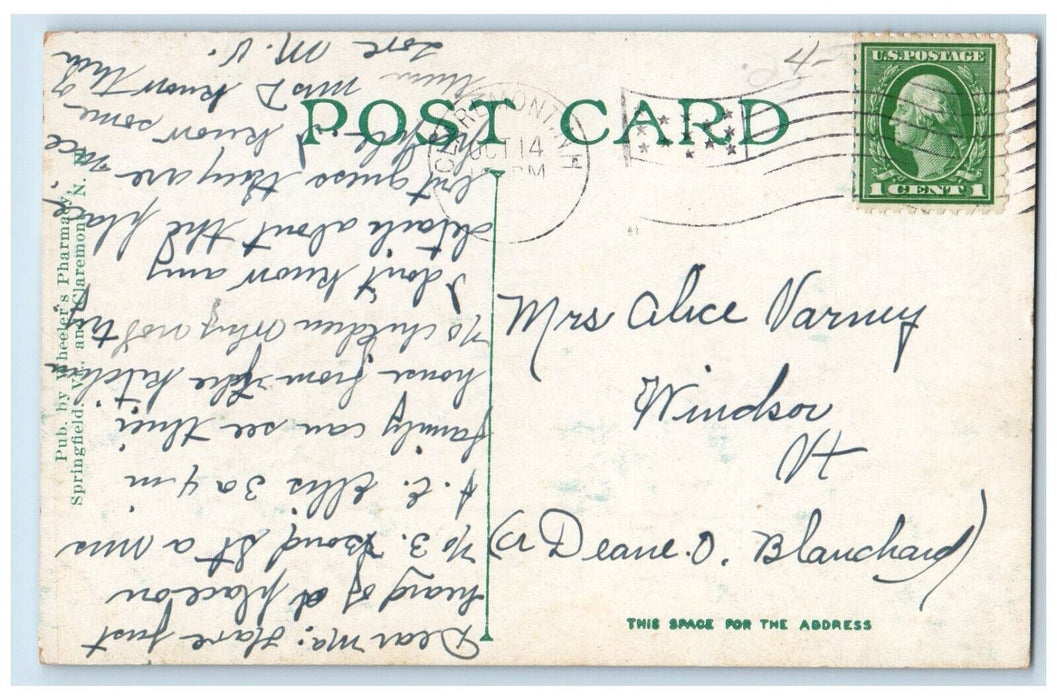 c1910 Claremont Village from Flat Rock Claremont New Hampshire NH Postcard
