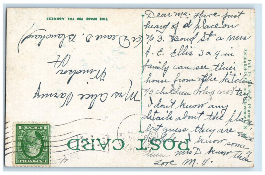 c1910 Claremont Village from Flat Rock Claremont New Hampshire NH Postcard