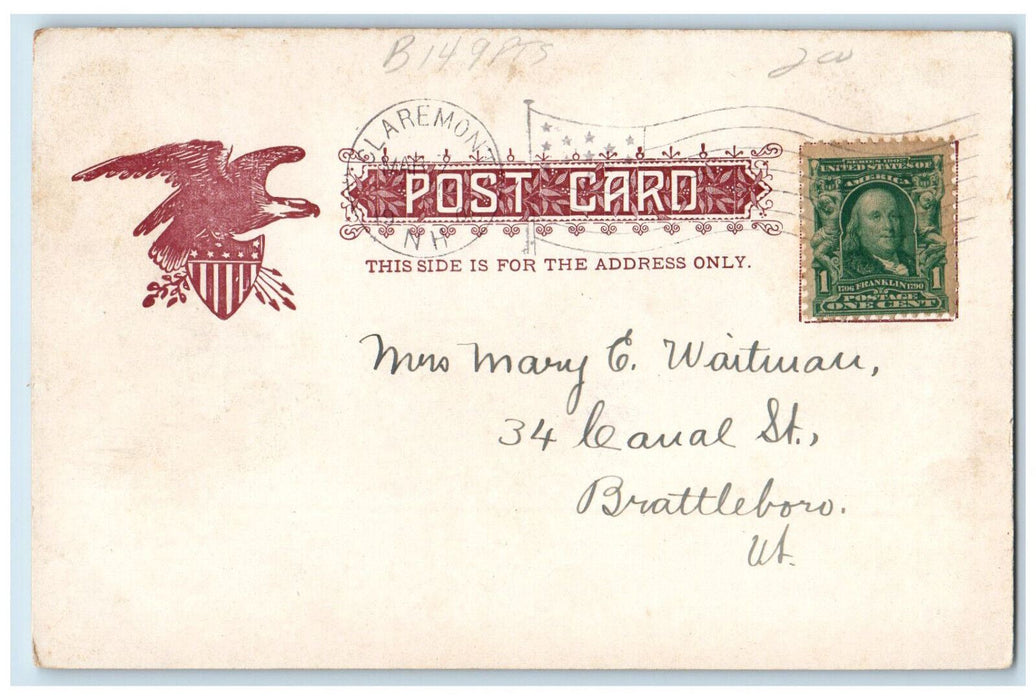 1906 Cottage Hospital Claremont New Hampshire NH Antique Posted Postcard