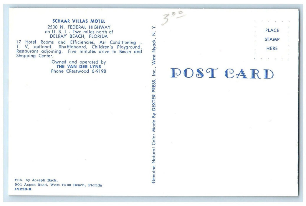 View Of Schaar Villas Motel Restaurant Delray Beach Florida Dual View Postcard