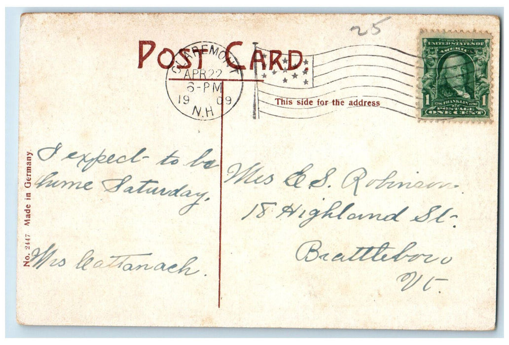 1909 North Street School Claremont New Hampshire NH Antique Posted Postcard