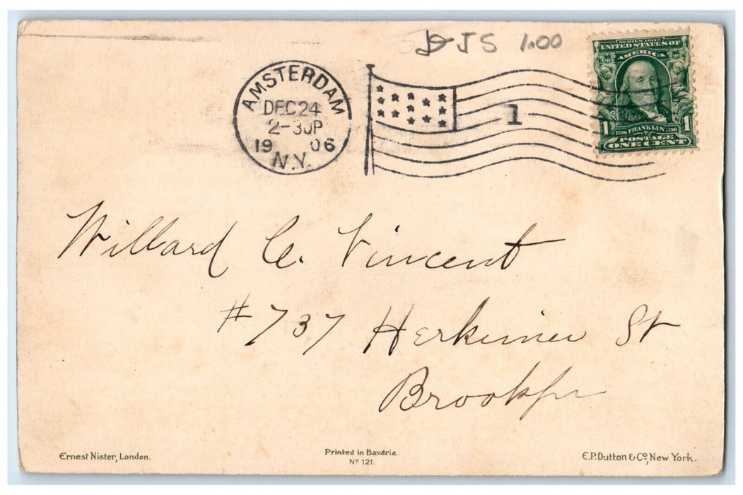 1906 Christmas Qoutes Holly Berries Amsterdam NY Posted Antique Postcard