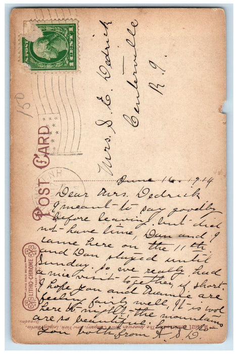 1914 View Green Mountain Claremont New Hampshire NH Antique Posted Postcard