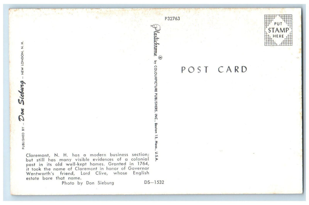 c1950's Modern Business Section Claremont New Hampshire NH Vintage Postcard