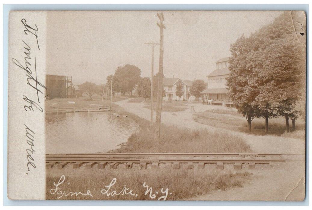 c1910's Road River Scene At Lime Lake Cattaraugus NY RPPC Photo Antique Postcard