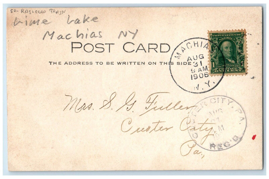 1906 Railroad Train Lime Lake Machias Cattaraugus NY RPPC Photo Antique Postcard