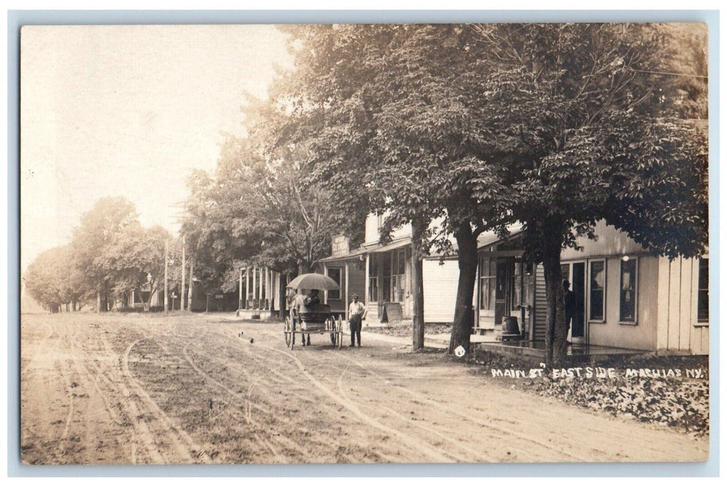 c1910's Main Street East Side Machias Cattaraugus NY RPPC Photo Antique Postcard