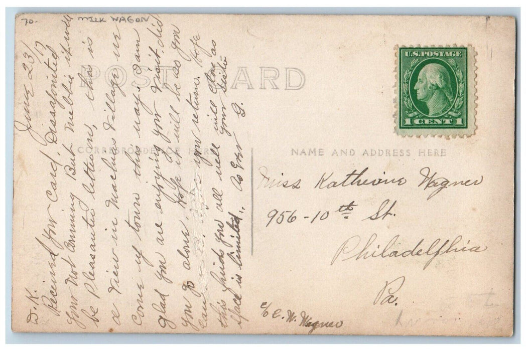 c1910's Main Street Milk Wagon Machias Cattaraugus NY RPPC Photo Posted Postcard