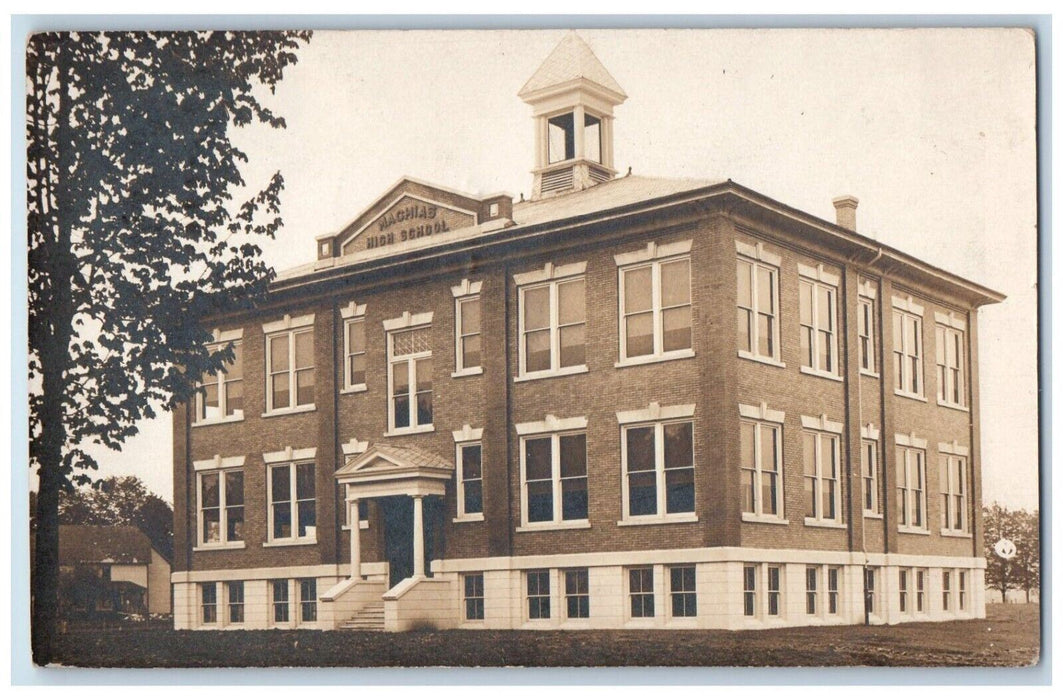 1915 Machias High School Building Cattaraugus NY RPPC Photo Posted Postcard