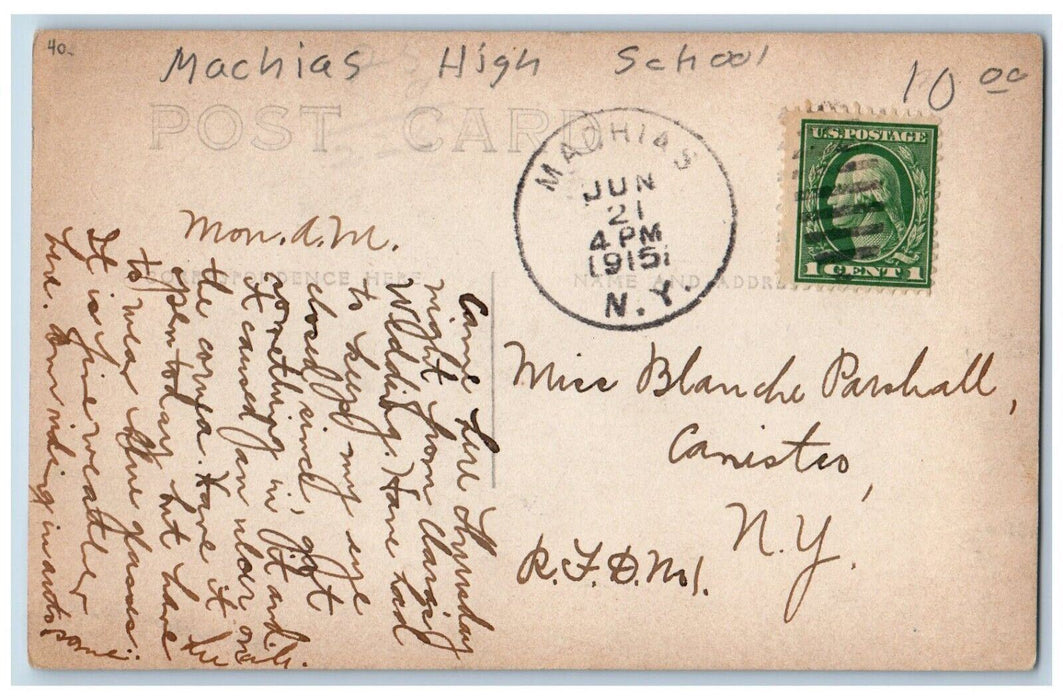 1915 Machias High School Building Cattaraugus NY RPPC Photo Posted Postcard