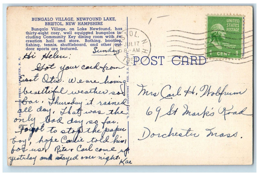 1951 Bungalo Village Newfound Lake Bristol New Hampshire NH Vintage Postcard