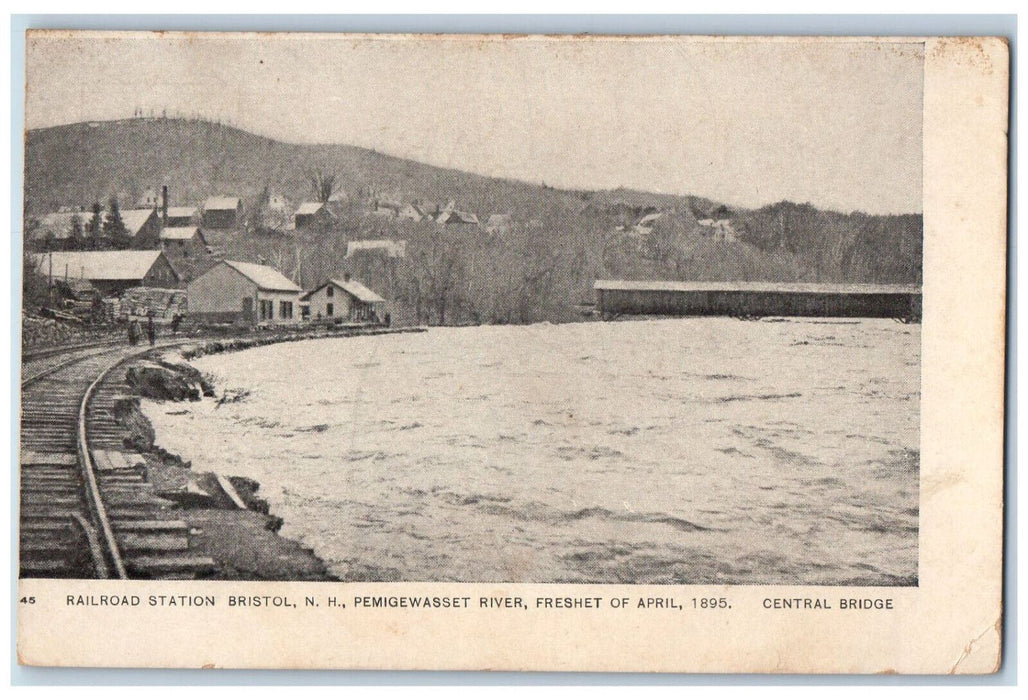 c1910 Railroad Station Central Bridge Bristol New Hampshire NH Postcard