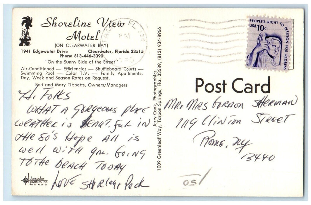 Shoreline View Motel Swimming Pool Clearwater Tampa FL Dual View Postcard