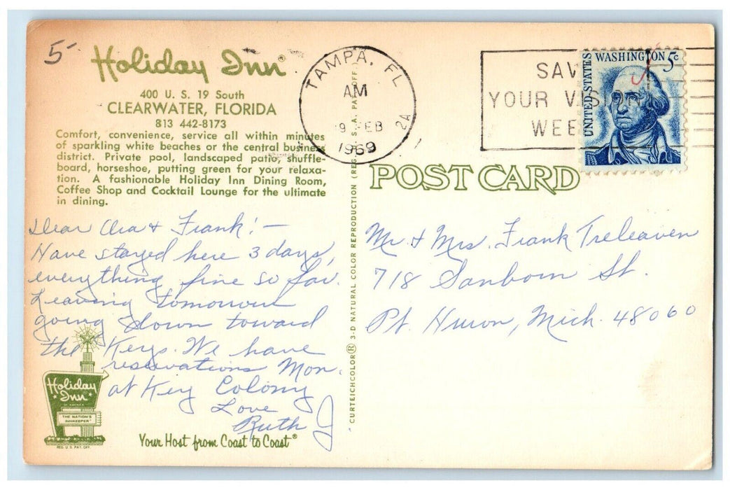 Holiday Inn Coffee Shop Cocktail Lounge Clearwater Tampa Florida FL Postcard
