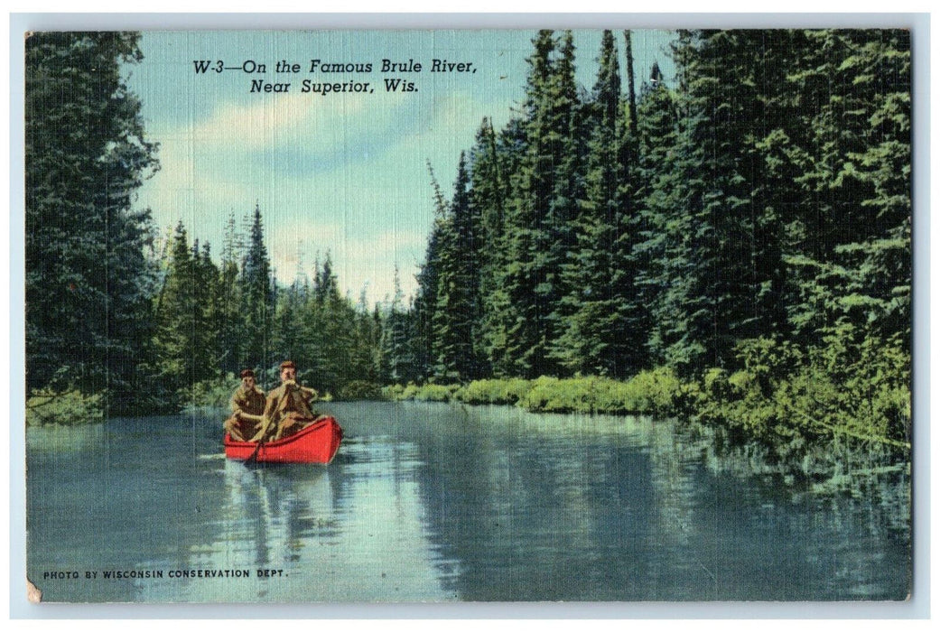 c1950's Canoe Boat, On The Famous Brule River Superior Wisconsin WI Postcard