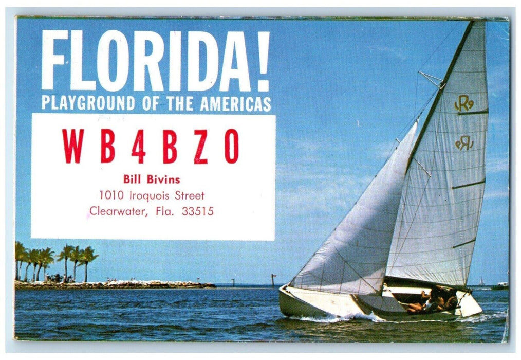 1967 CB Trucker Radio QSO Florida WB4BZ0 Sailboat Clearwater FL Postcard