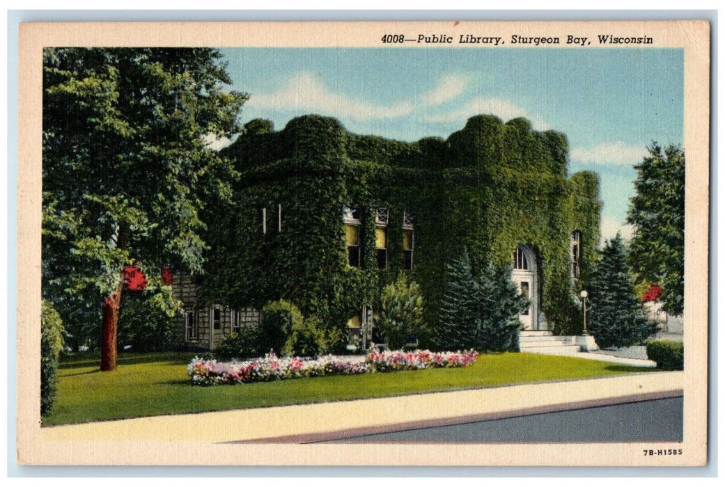 c1940's Wrapped Around Public Library Sturgeon Bay Wisconsin WI Posted Postcard