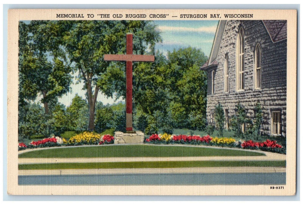 c1940's Memorial To "The Old Rugged Cross" Sturgeon Bay Wisconsin WI Postcard