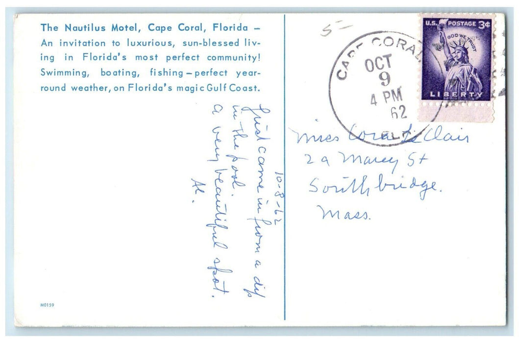 1962 The Nautilus Motel Waterfront Wonderland Cape Coral Florida FL Postcard