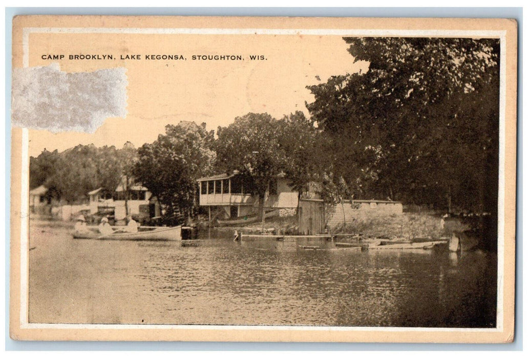 1941 Camp Brooklyn Lake Kegonsa Stoughton Wisconsin WI Vintage Postcard