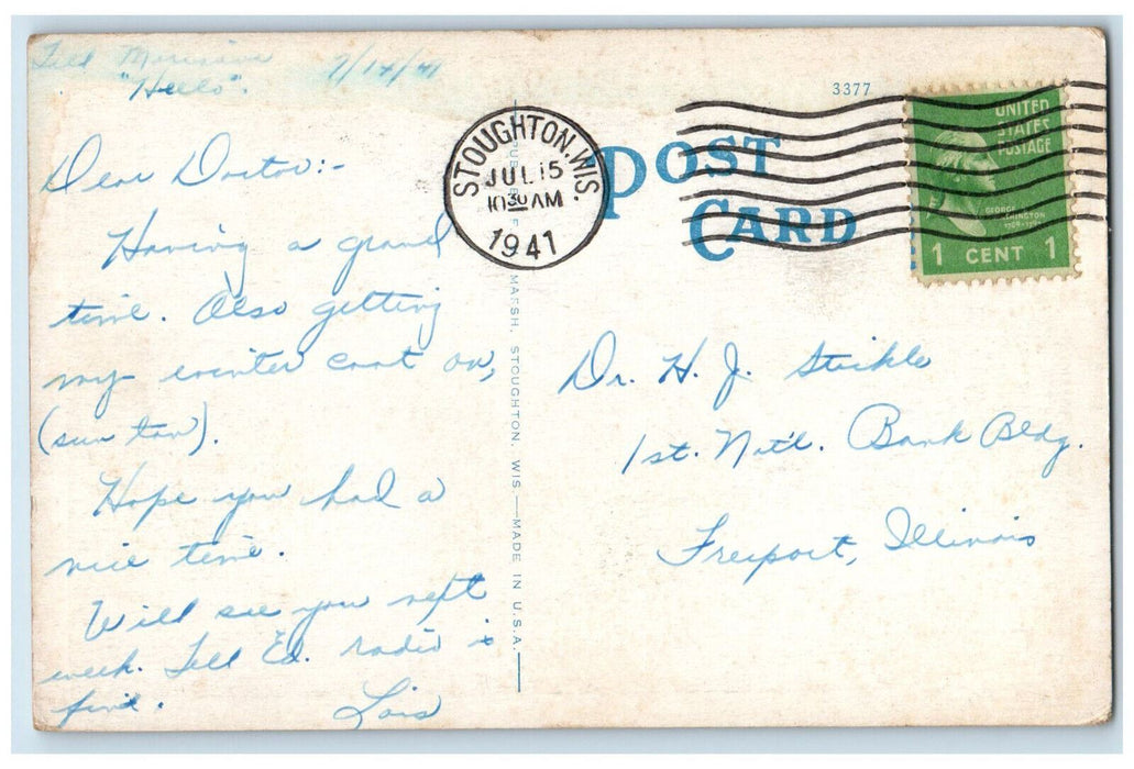 1941 Camp Brooklyn Lake Kegonsa Stoughton Wisconsin WI Vintage Postcard