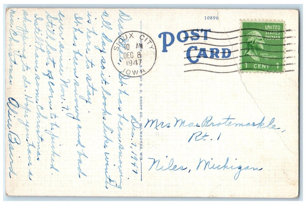 1947 Hotel Dixie Grande Building Bradenton Florida FL, Sioux City IA Postcard