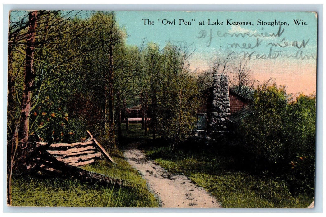 1914 The Owl Pen at Lake Kegonsa Stoughton Wisconsin WI Antique Posted Postcard