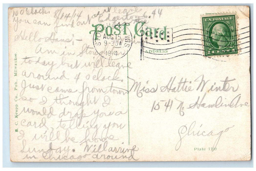 1914 The Owl Pen at Lake Kegonsa Stoughton Wisconsin WI Antique Posted Postcard