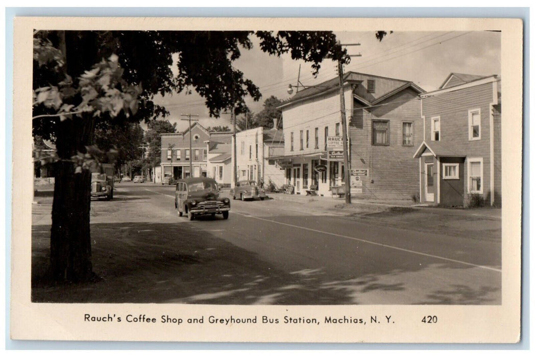 Rouch's Coffee Shop Greyhound Bus Station Car Cattaraugus NY RPPC Photo Postcard