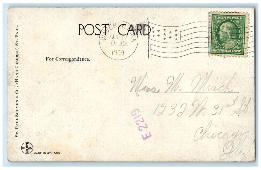 1909 Looking North from Bridge Waverly Iowa IA Antique Posted Postcard