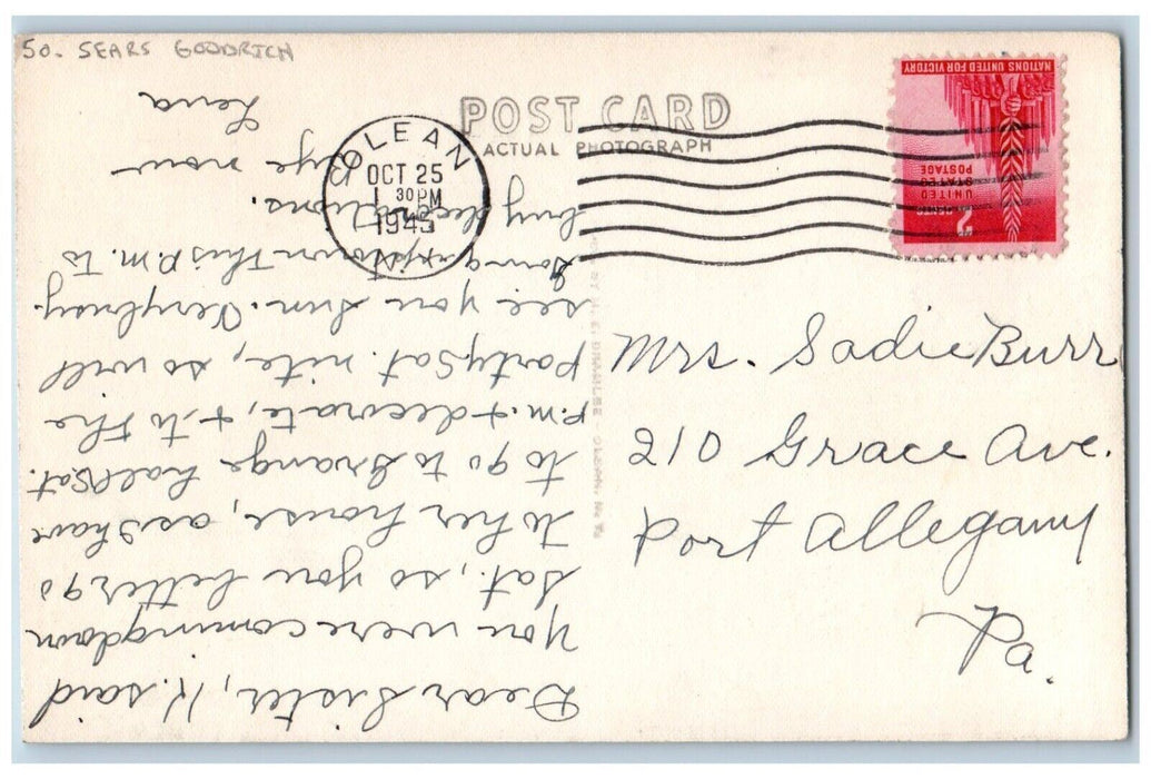 1945 North Union Street Sears Goodrich Olean NY Cattaraugus RPPC Photo Postcard
