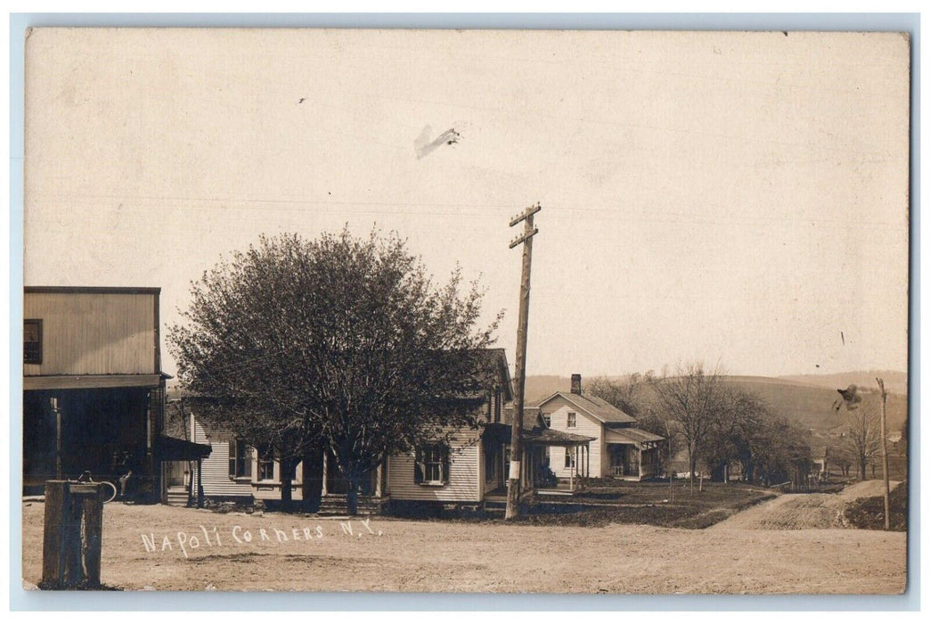 1909 Napoli Corners Dirt Road Houses NY, Cattaraugus RPPC Photo Antique Postcard