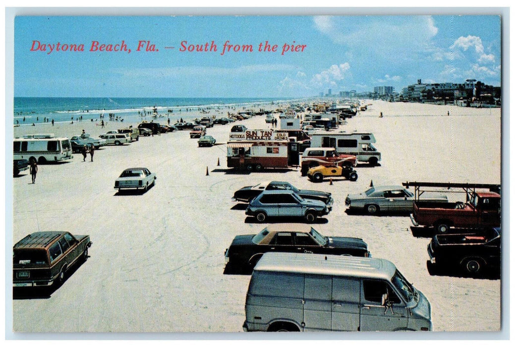 c1950's Scene of Cars South from the Pier Daytona Beach Florida FL Postcard