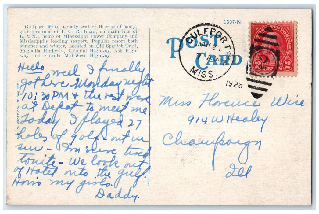 1928 Twenty-Fifth Avenue Harrison County Gulfport, Mississippi MS Postcard