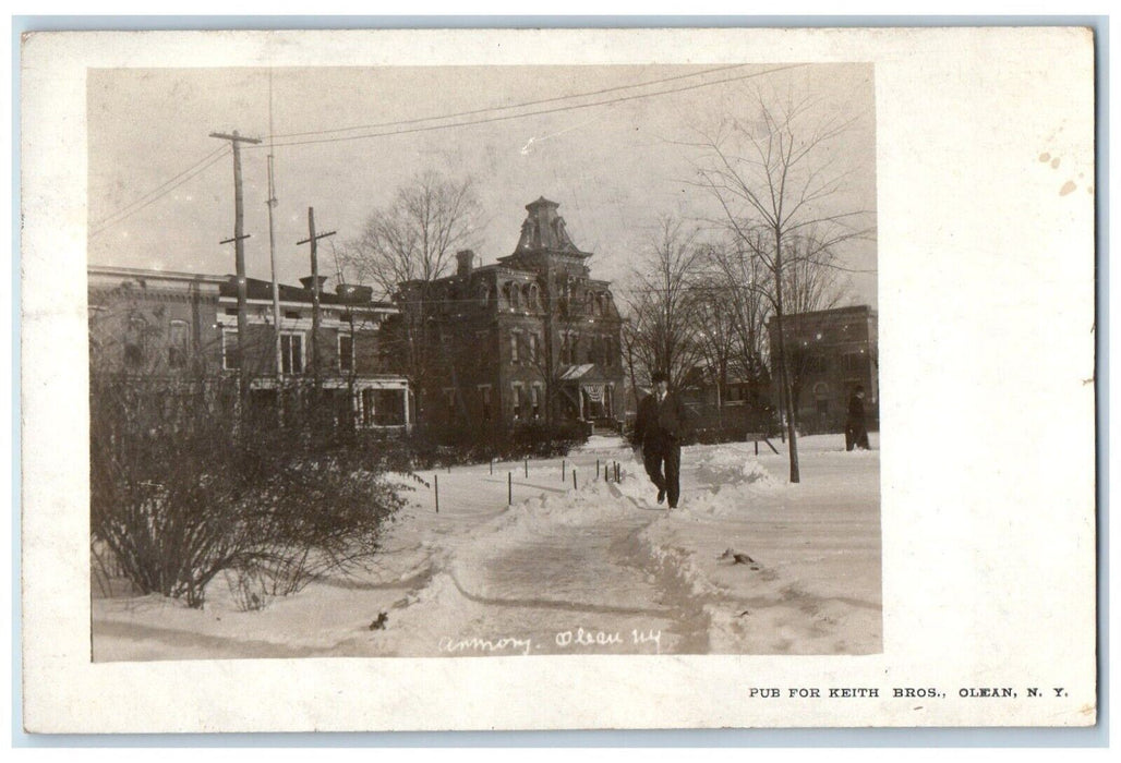 1911 Armory Building Winter Olean New York NY Cattaraugus RPPC Photo Postcard