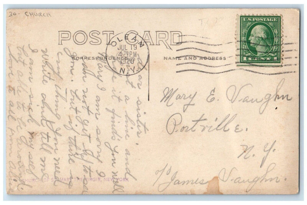 1920 Church Street View Olean NY Cattaraugus RPPC Photo Posted Antique Postcard